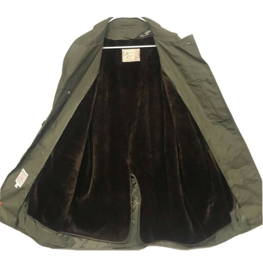Vintage Harbor Light New York Overcoat Zip In Faux Fur Liner OD Green Men's 44 - Picture 6 of 10